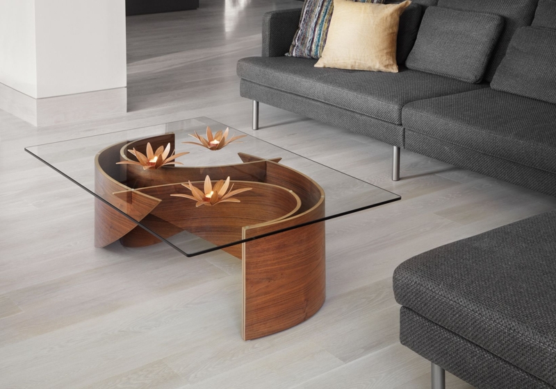 Elegant Glass Top Coffee Table with Wooden Base