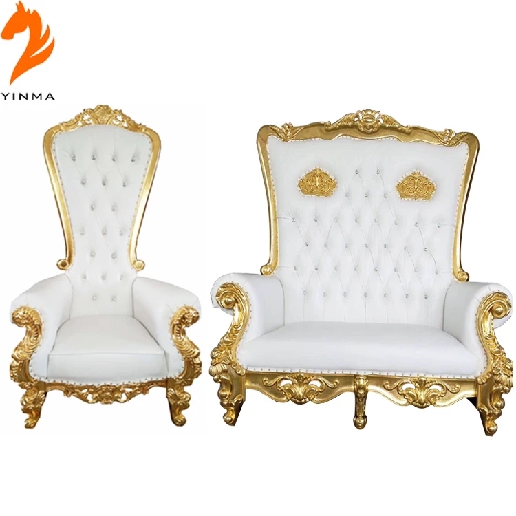 Elegant Gold and White King and Queen Wedding Thrones