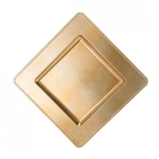 Elegant Gold Square Charger Plate with Beaded Edge