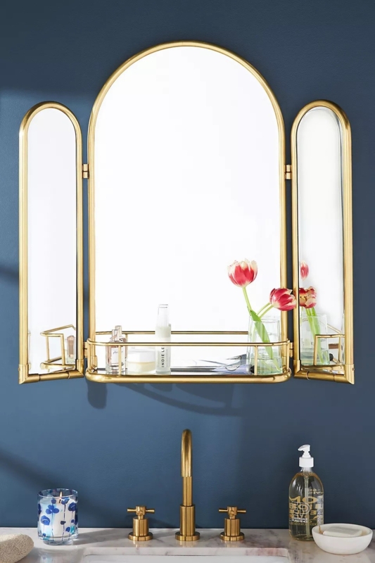 Elegant Gold Vintage Bathroom Mirror with Shelves