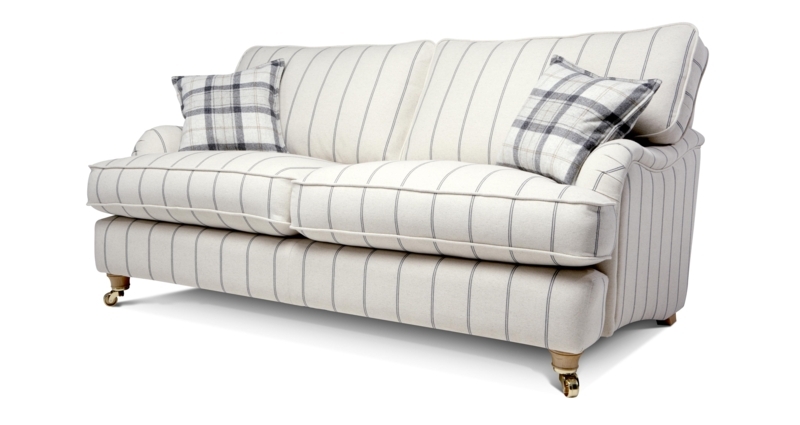 Elegant Gower Stripe Large Sofa with Plaid Cushions