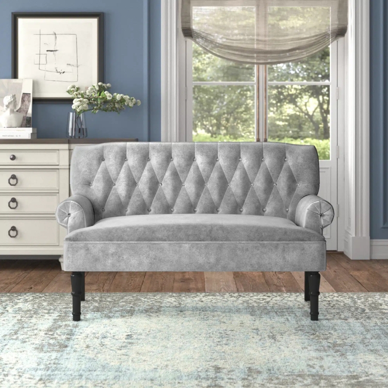 Elegant Gray Tufted French Country Sofa Design