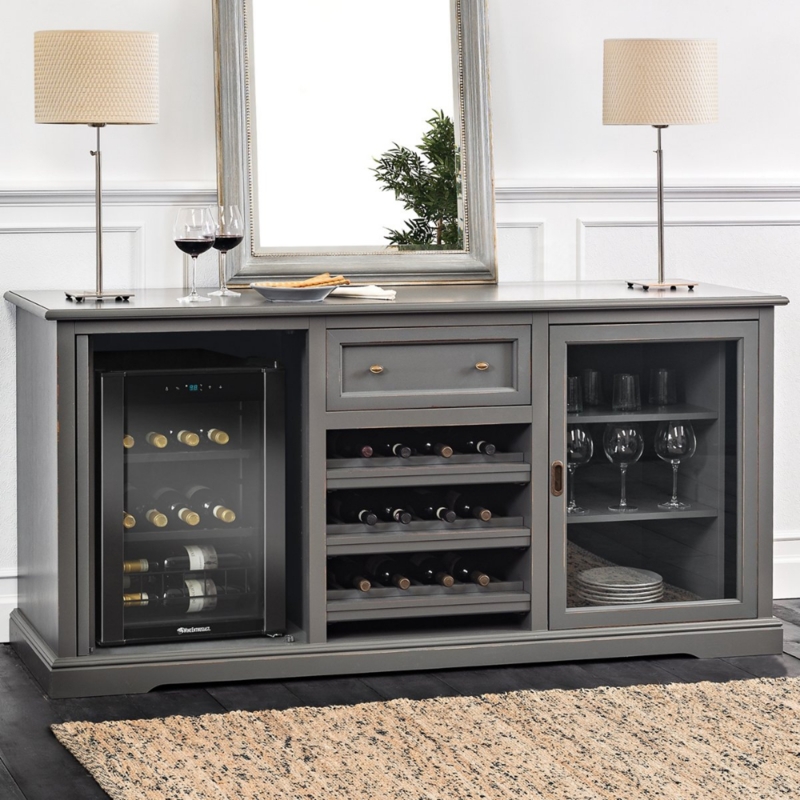 Elegant Gray Wine Fridge and Storage Cabinet