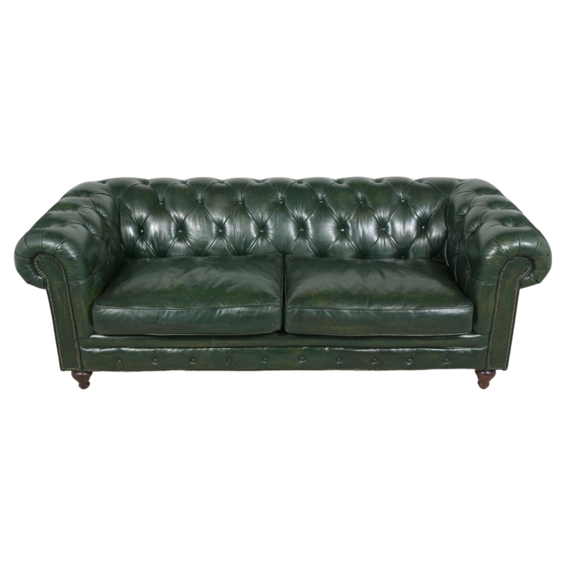 Elegant Green Leather Chesterfield Sofa Classic Design