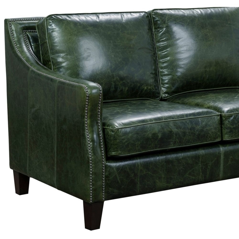Elegant Green Leather Couch on Wooden Floor