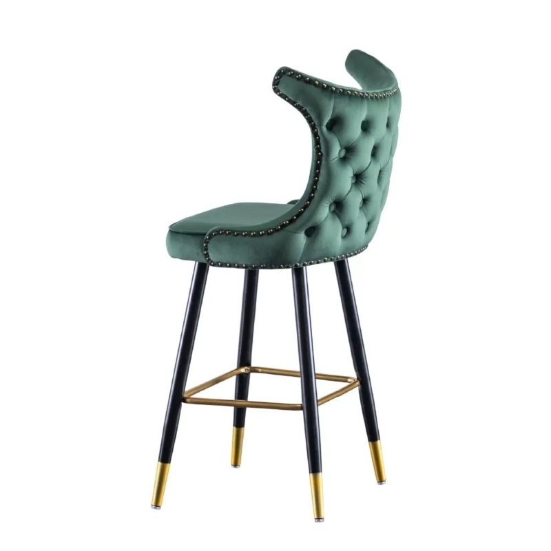 Elegant Green Velvet Counter Height Bar Stool Set