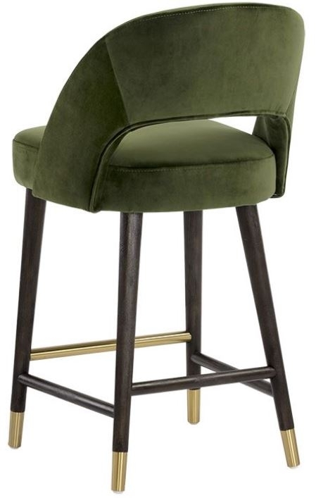 Elegant Green Velvet Counter Stool with Brass Details