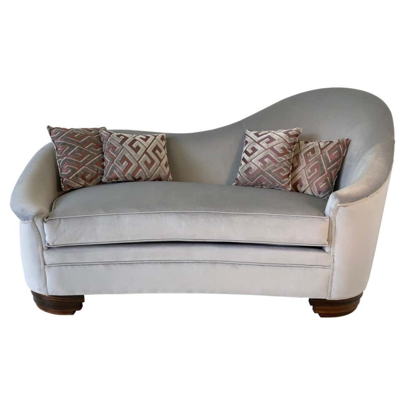 Elegant Grey Velvet Art Deco Curved Sofa
