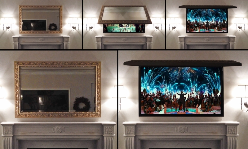 Elegant Hidden TV Unit Behind Decorative Mirror