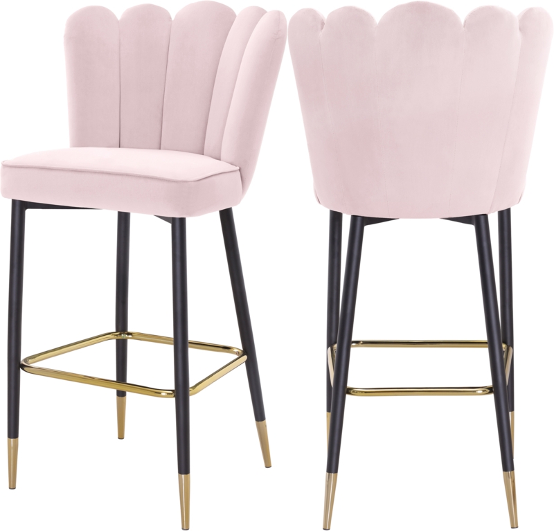 Elegant Lily Pink Velvet Bar Stool with Gold Accents