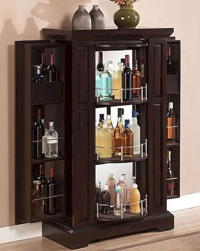 Elegant Locked Wooden Liquor Cabinet with Glass Shelves