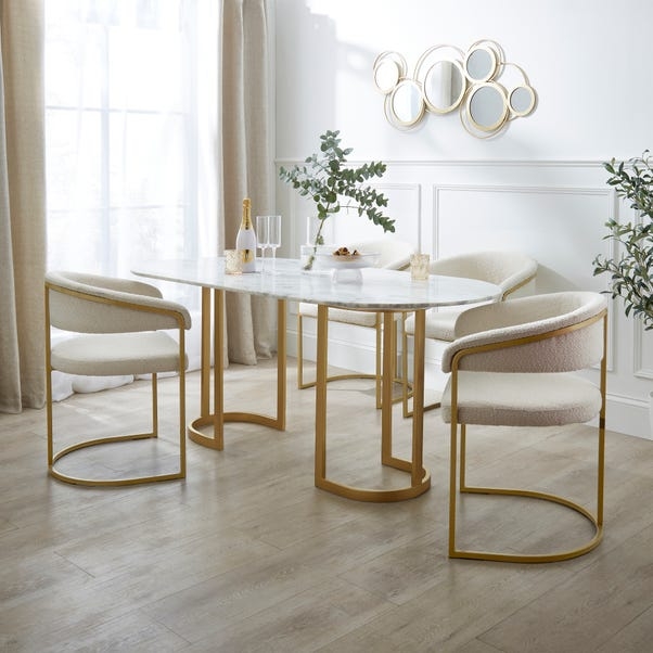 Elegant Marble Oval Dining Table With Gold Accents