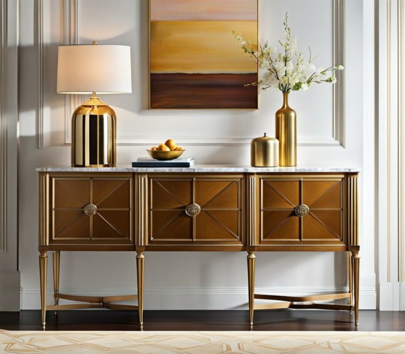 Elegant Marble Top Gold Sideboard with Decor