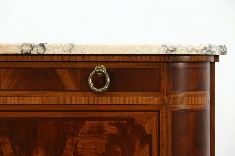 Elegant Marble Top Wooden Sideboard with Brass Handle