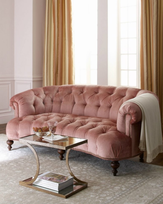 Elegant Millennial Pink Velvet Chesterfield Sofa