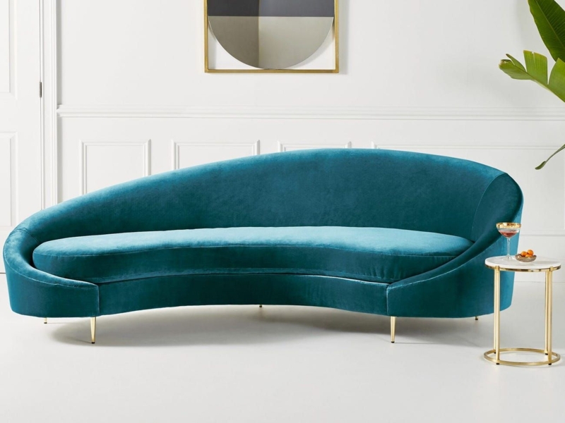 Elegant Modern Curved Teal Velvet Sofa