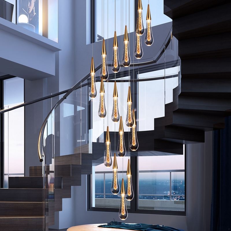Elegant Modern Raindrop Chandelier for Two-Story Staircase