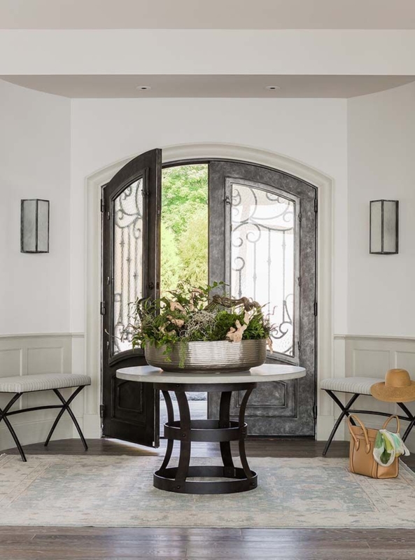 Elegant Modern Round Entryway Table with Greenery