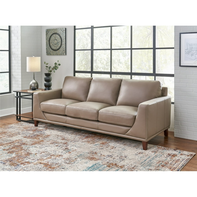 Elegant Modern Taupe Leather Sofa with Sleek Design