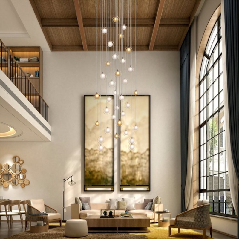 Elegant Modern Two-Story Foyer with Cascading Chandelier