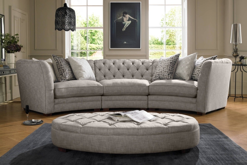 Elegant Neutral Curved Sofa with Matching Ottoman