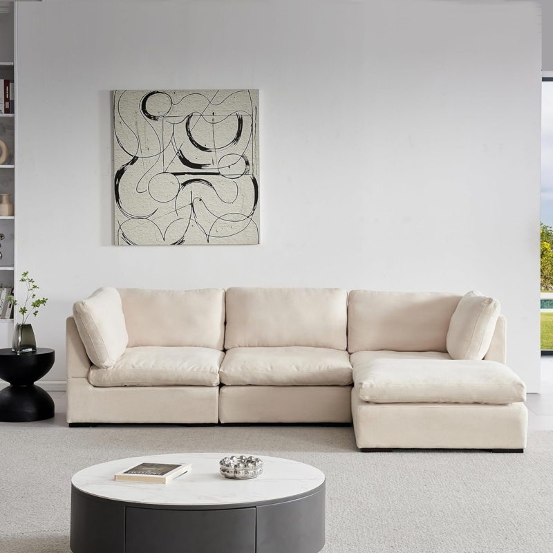 Elegant Neutral Modular Cloud Sectional Sofa