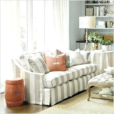 Elegant Neutral Striped Sofa in Cozy Living Room