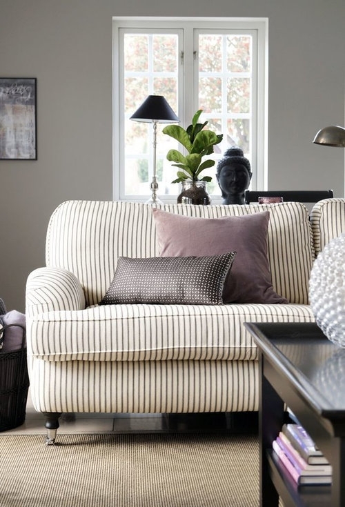 Elegant Neutral Striped Sofa in Modern Living Room