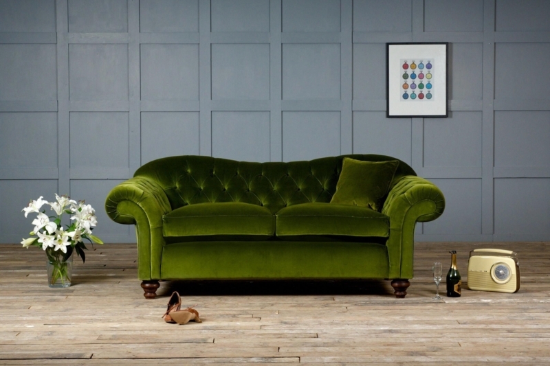 Elegant Olive Green Velvet Chesterfield Sofa