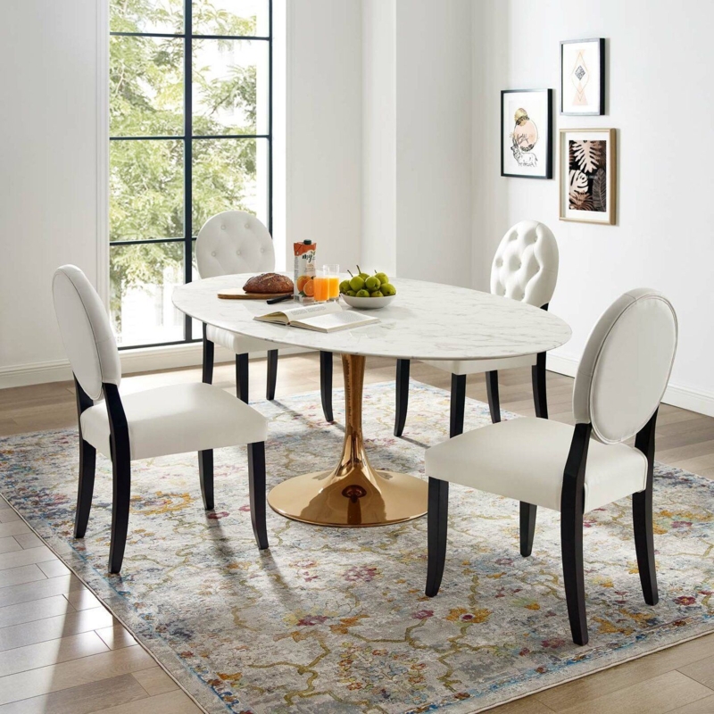 Elegant Oval Marble Dining Table with Gold Base