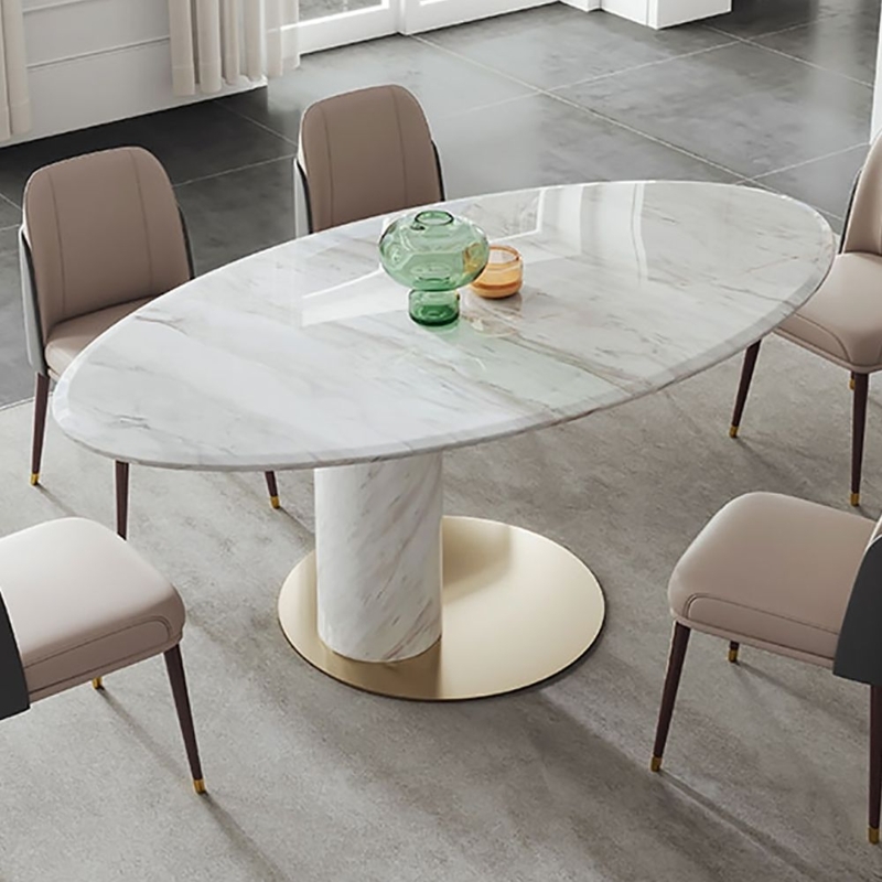 Elegant Oval Marble Top Pedestal Dining Table