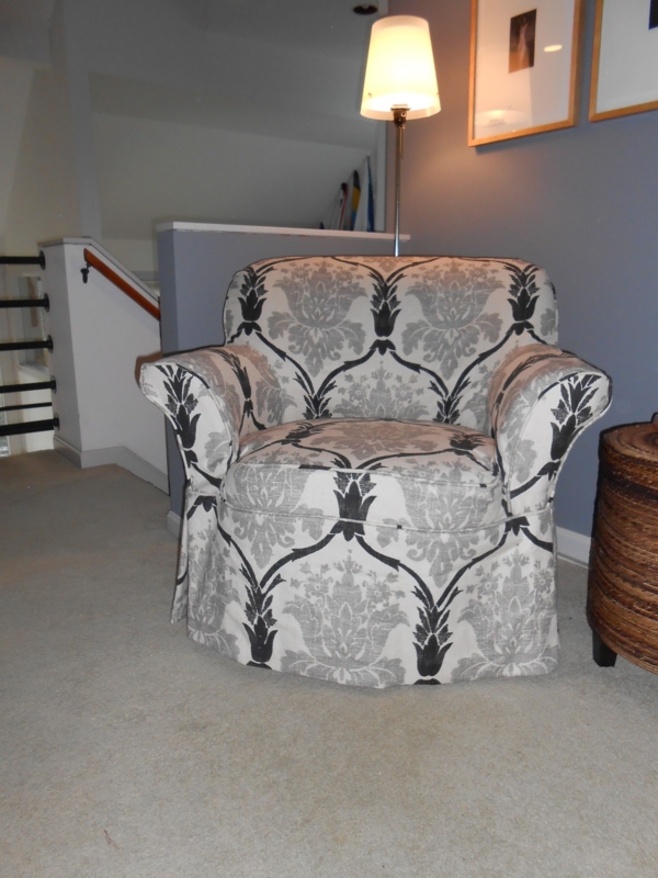 Elegant Patterned Custom Slipcovered Barrel Chair