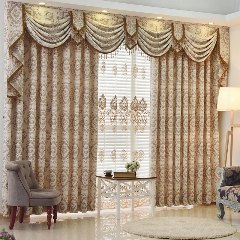 Elegant Patterned Living Room Curtains with Valances