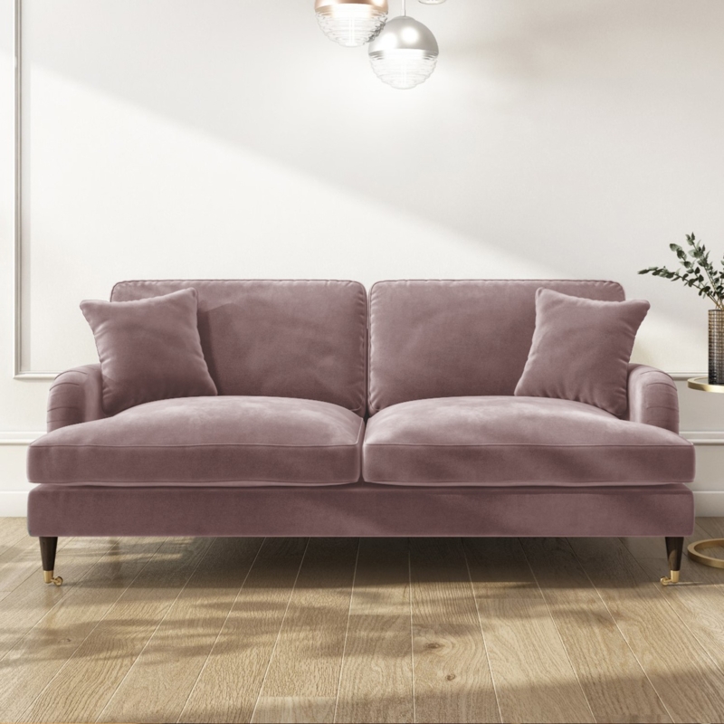 Elegant Pink Velvet 3-Seater Sofa with Cushions