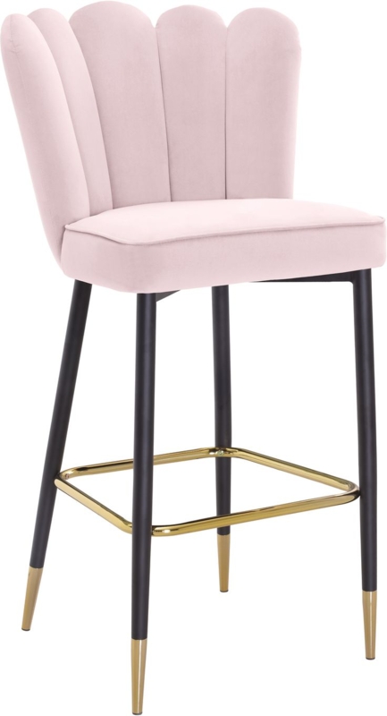 Elegant Pink Velvet Bar Stool with Gold Accents