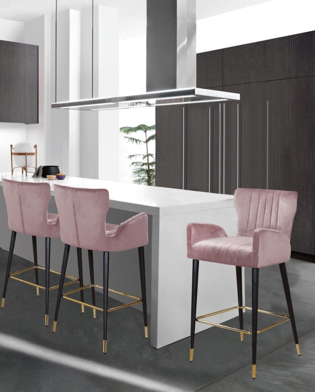 Elegant Pink Velvet Bar Stools with Gold Accents