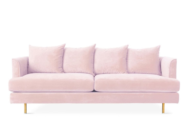 Elegant Pink Velvet Sofa with Gold Legs