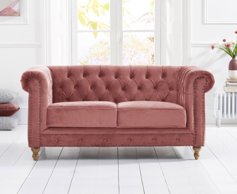 Elegant Pink Velvet Two-Seater Chesterfield Sofa
