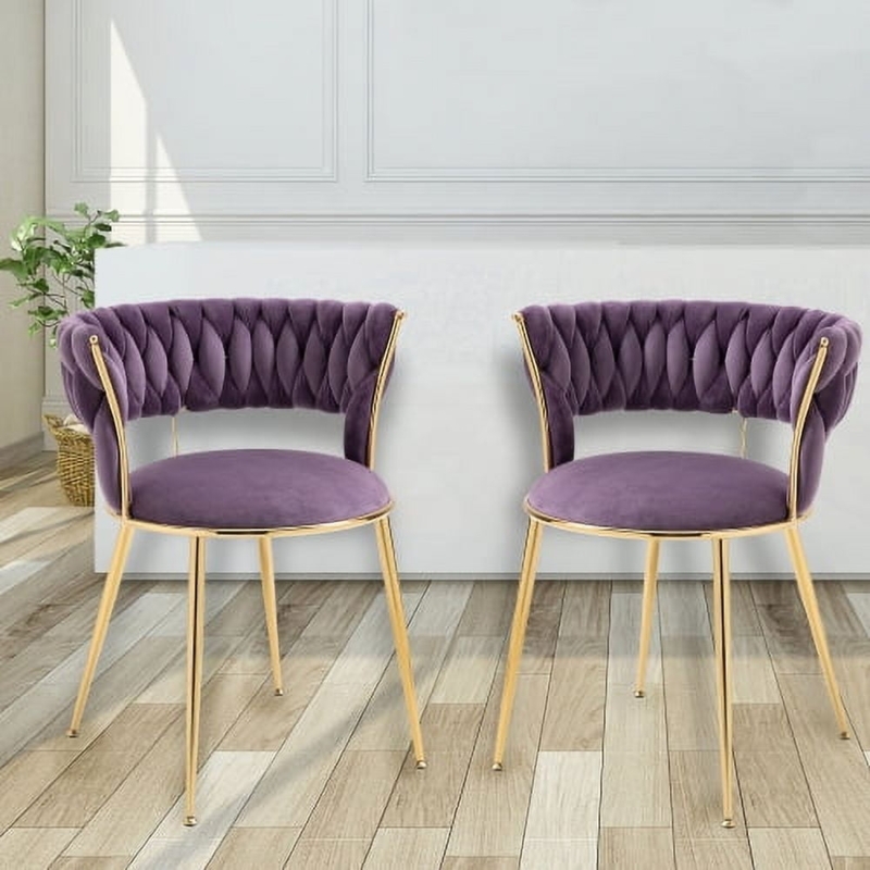Elegant Purple Velvet Barrel Dining Chairs Set