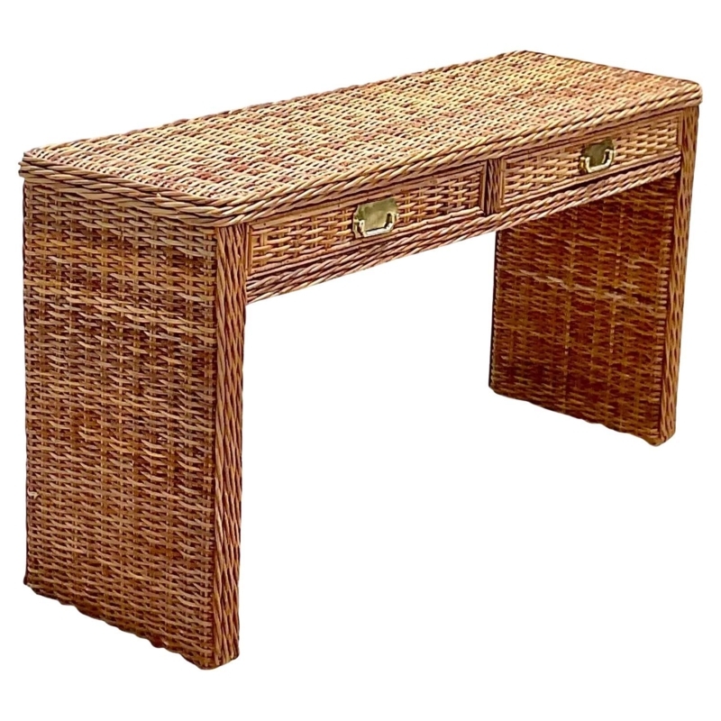 Elegant Rattan and Brass Console Table Design