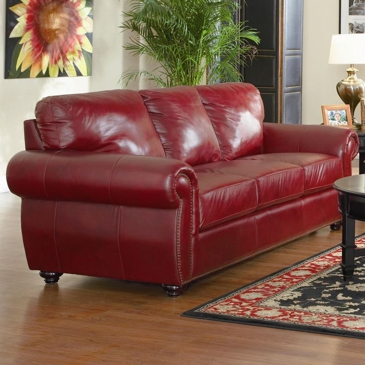 Elegant Red Leather Couch with Classic Design