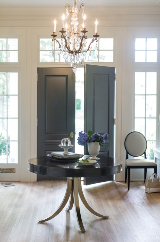 Elegant Round Entry Table with Crystal Chandelier