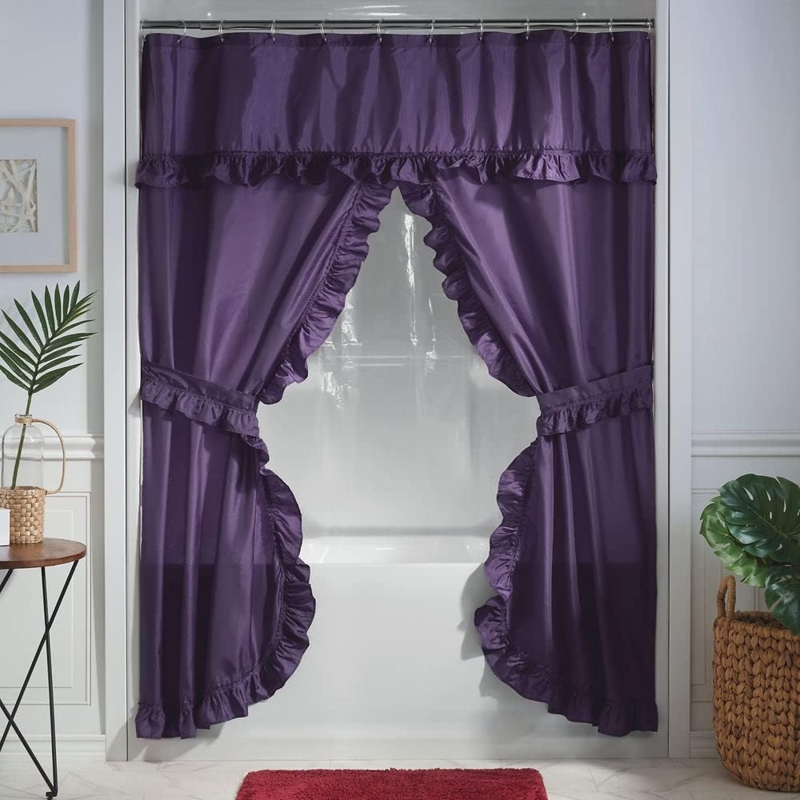 Elegant Ruffled Plum Shower Curtain for Bathrooms