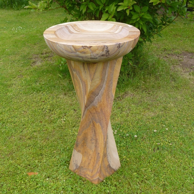Elegant Sculpted Wooden Bird Bath for Garden Decor