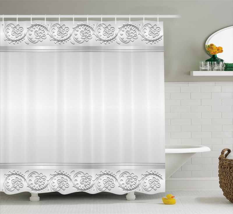 Elegant Silver Floral Embossed Shower Curtain