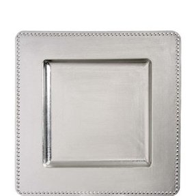 Elegant Silver Square Charger Plate with Beaded Edge
