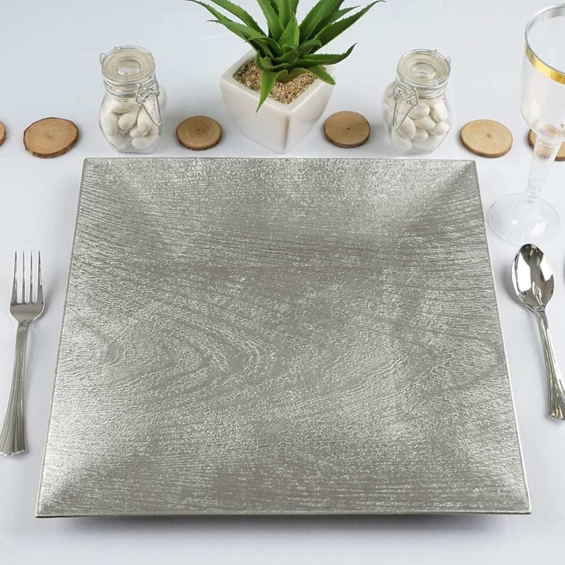 Elegant Silver Square Charger Plate with Table Setting