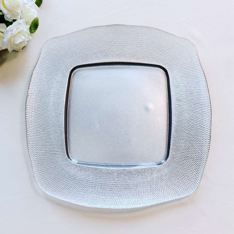 Elegant Silver Square Charger Plate with Textured Border