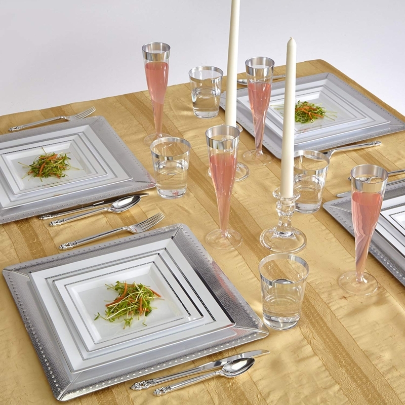 Elegant Silver Square Charger Plates Table Setting