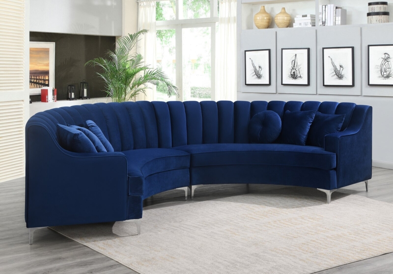 Elegant Small Curved Blue Sectional Sofa Design